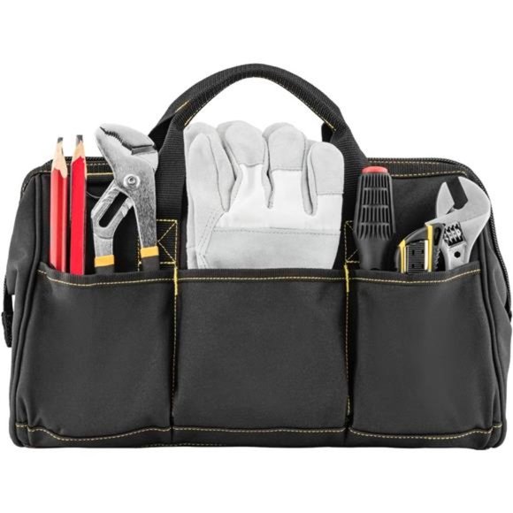 Works 16 Inch Wide Mouth Tool bag with 16 pockets Dual Zippered | Black - Picture 6 of 7